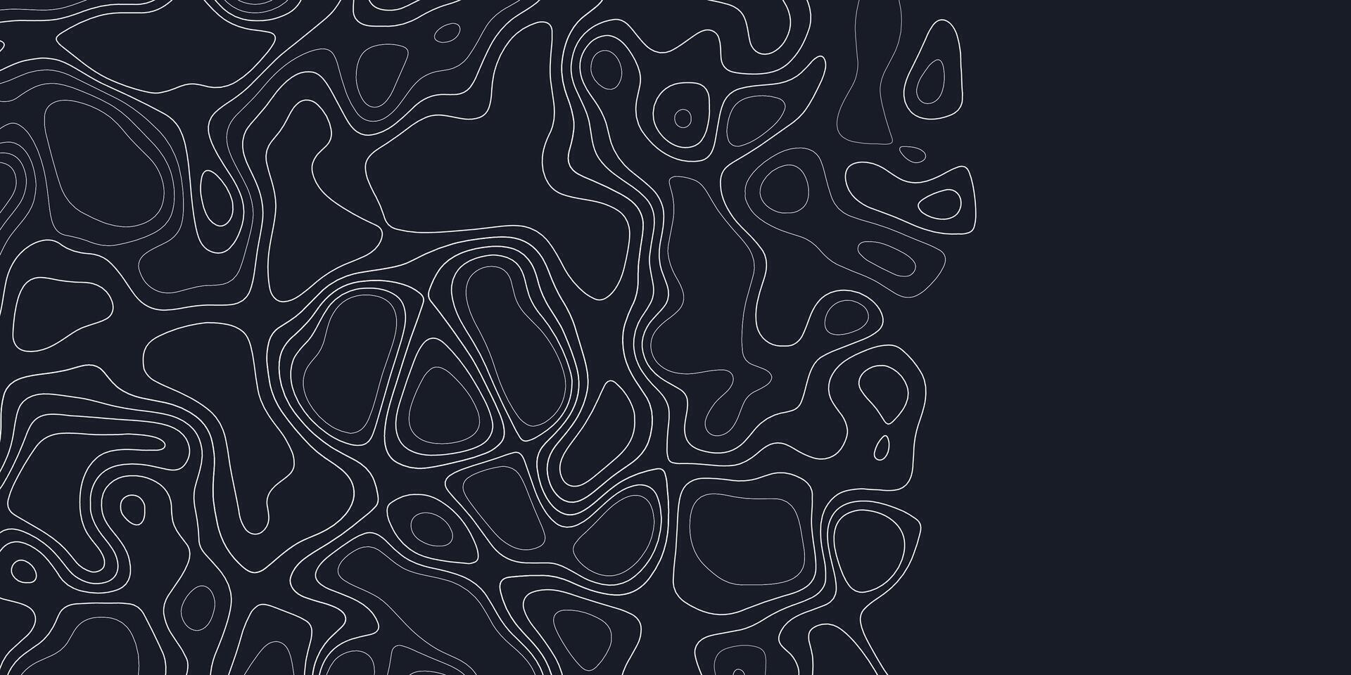 Modern abstract black background with white contour lines creating an intricate design and flowing shapes vector