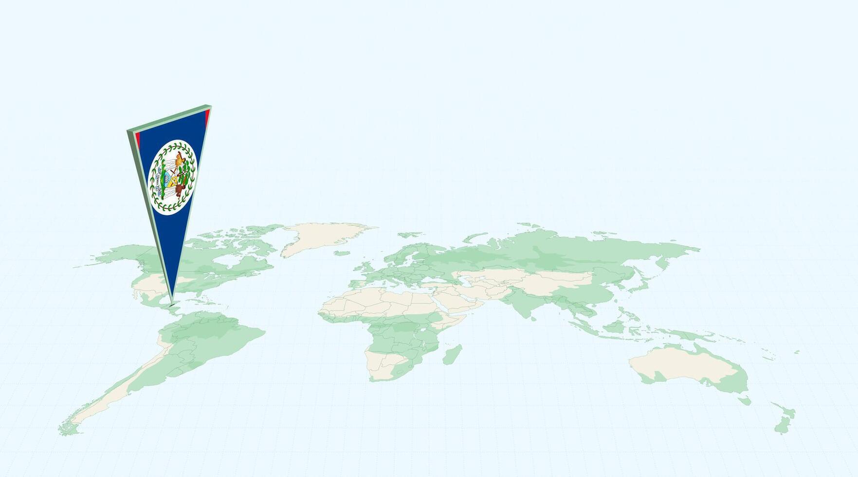 Highlighted Belize on Global Map with 3D Flag Location Pin of Belize. vector