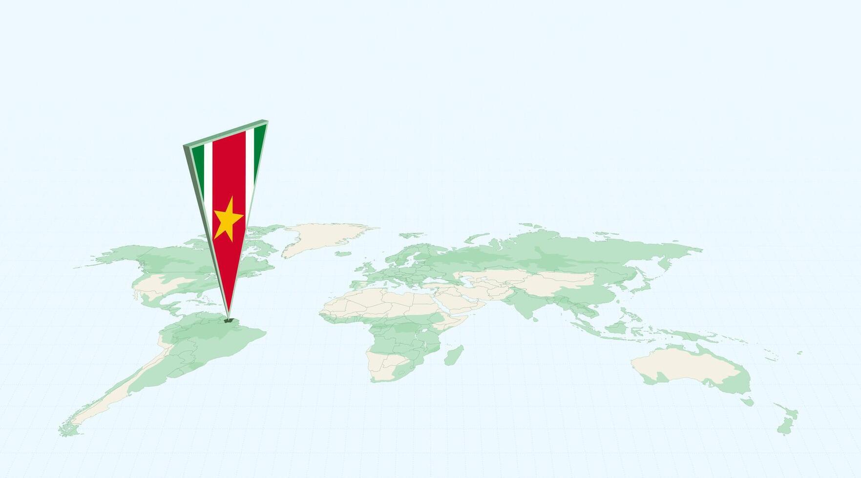 Highlighted Suriname on Global Map with 3D Flag Location Pin of Suriname. vector