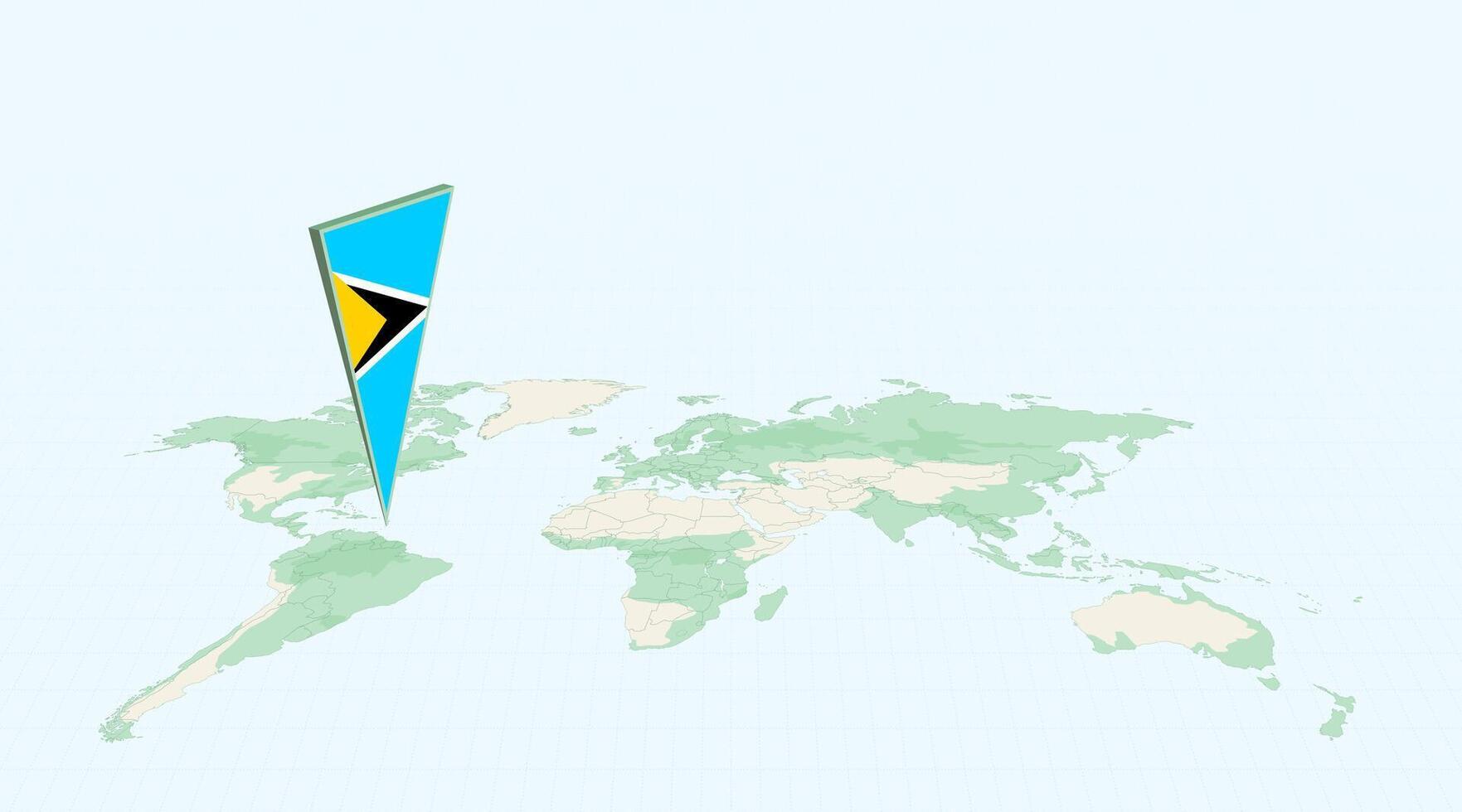 Highlighted Saint Lucia on Global Map with 3D Flag Location Pin of Saint Lucia. vector