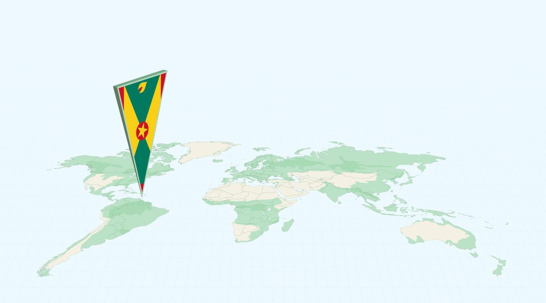 Highlighted Grenada on Global Map with 3D Flag Location Pin of Grenada. vector