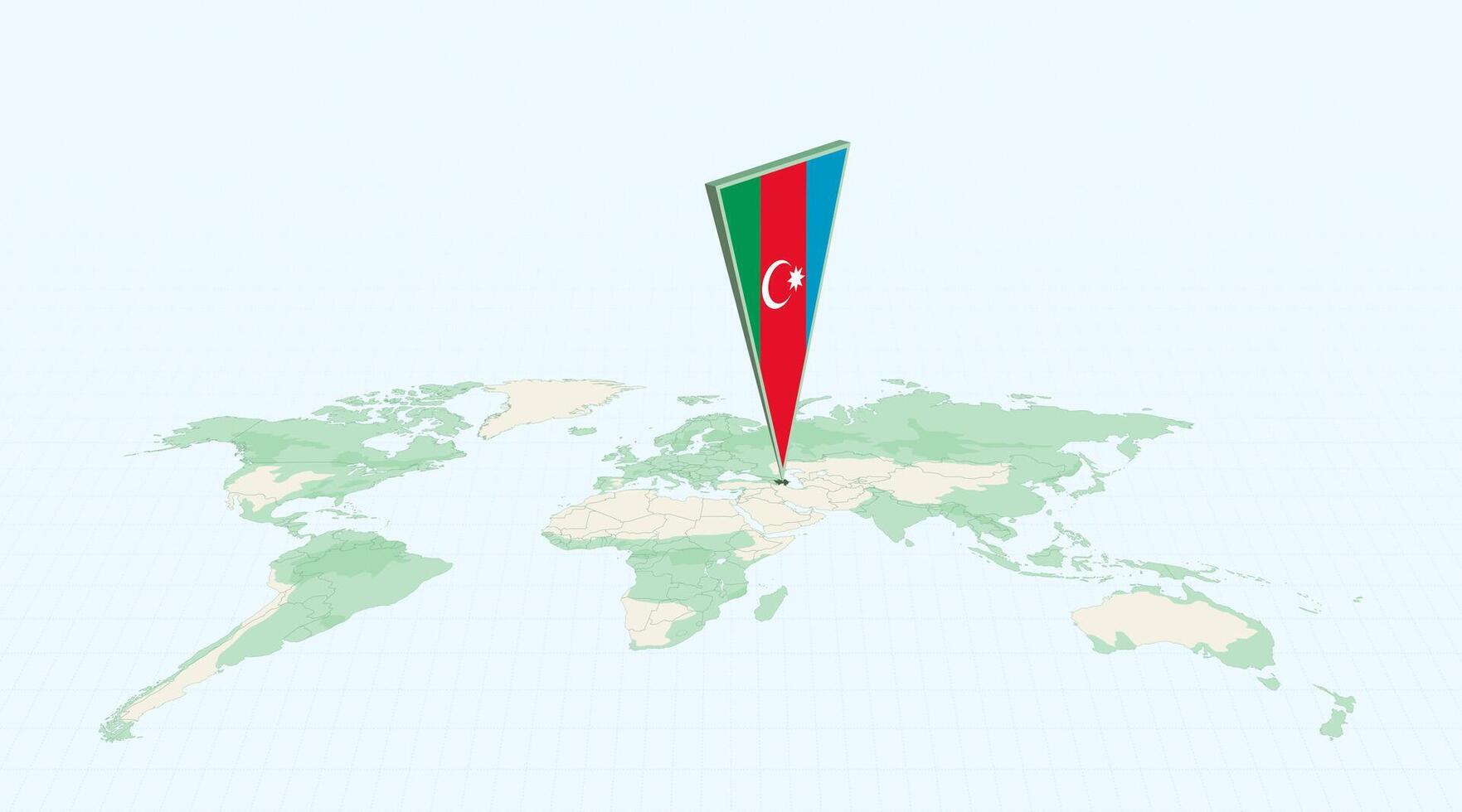 Highlighted Azerbaijan on Global Map with 3D Flag Location Pin of Azerbaijan. vector