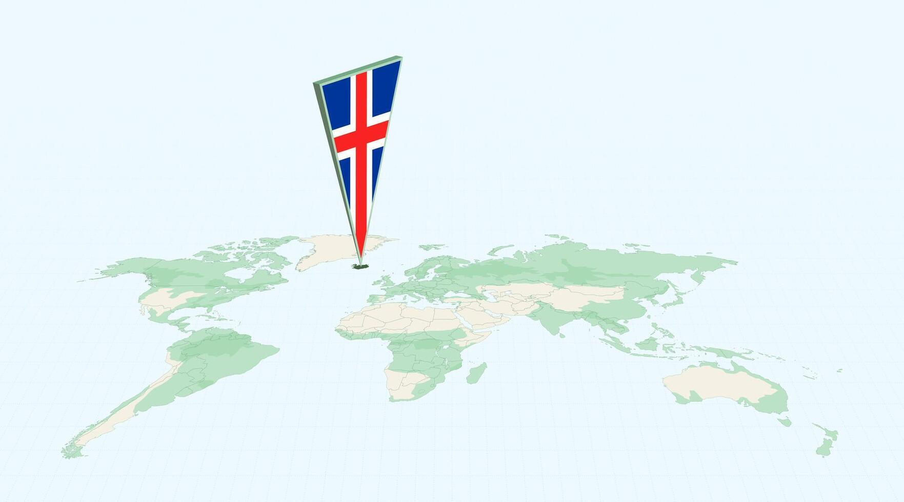 Highlighted Iceland on Global Map with 3D Flag Location Pin of Iceland. vector