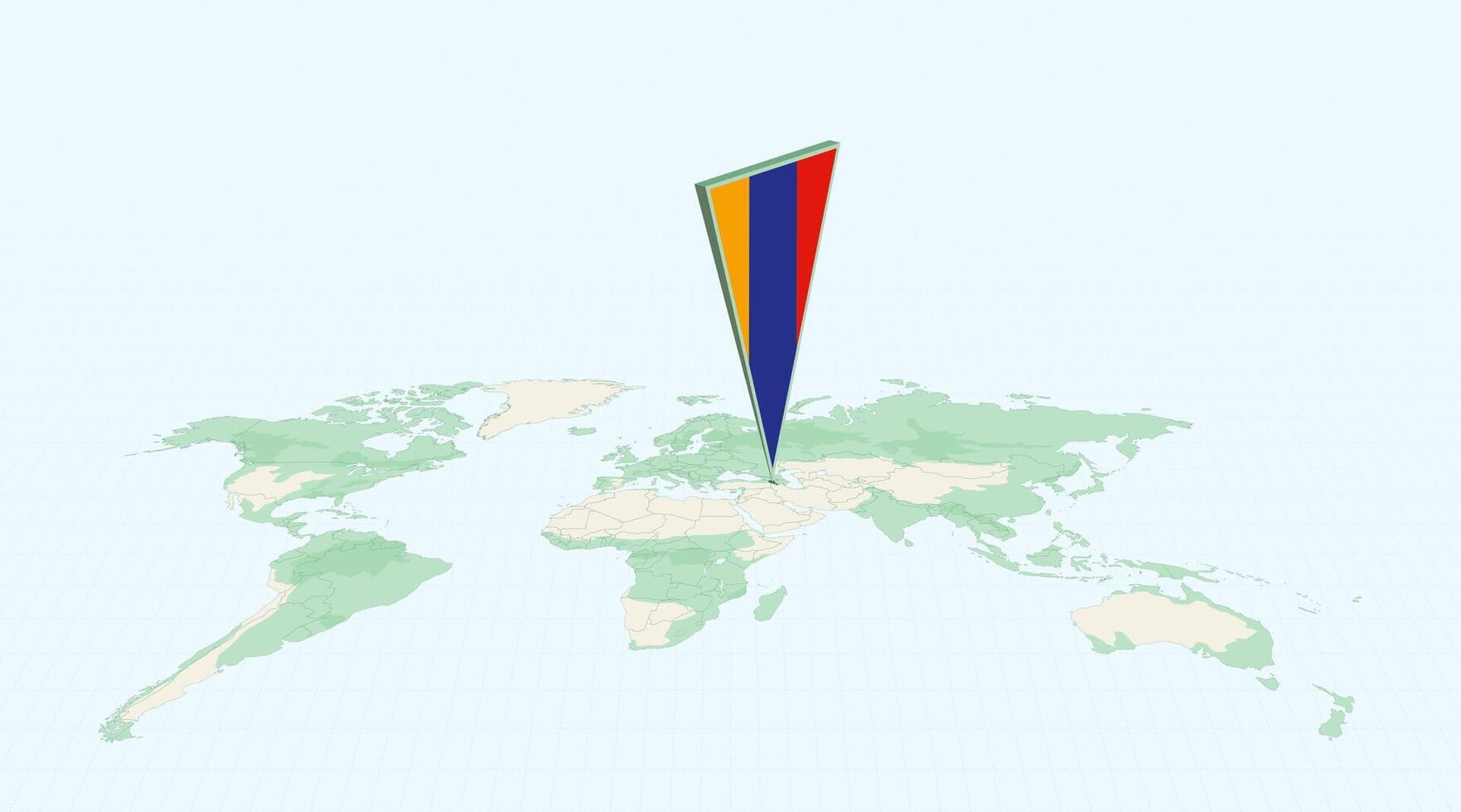 Highlighted Armenia on Global Map with 3D Flag Location Pin of Armenia. vector