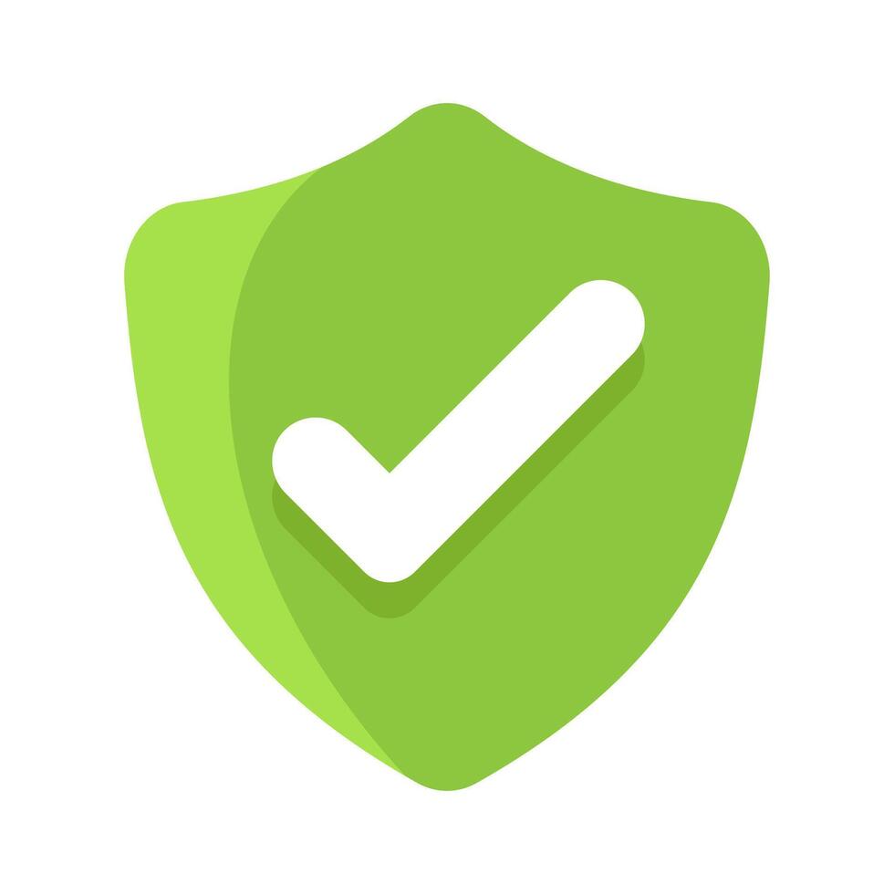 shield icon, check mark on green shield symbol, symbolizing security, approval, guard vector
