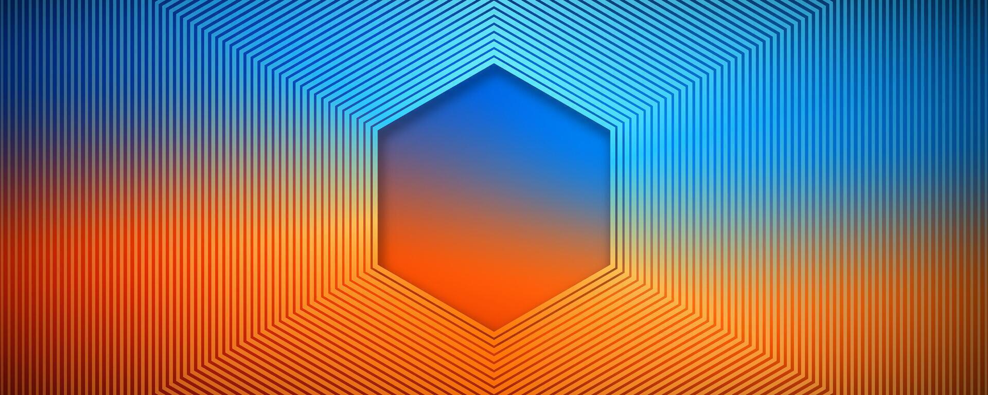 3D blue orange techno abstract background on bright space with glowing hexagons lines effect decoration. Modern graphic design element stripes style concept for web, flyer, card, or brochure cover vector