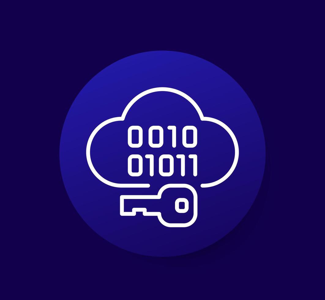 Encryption of data in cloud icon, line vector