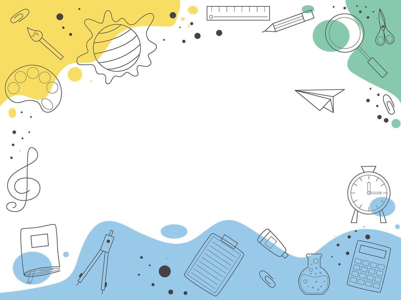 Background with school objects and elements. Thematic banner for students, school, college. graphics vector