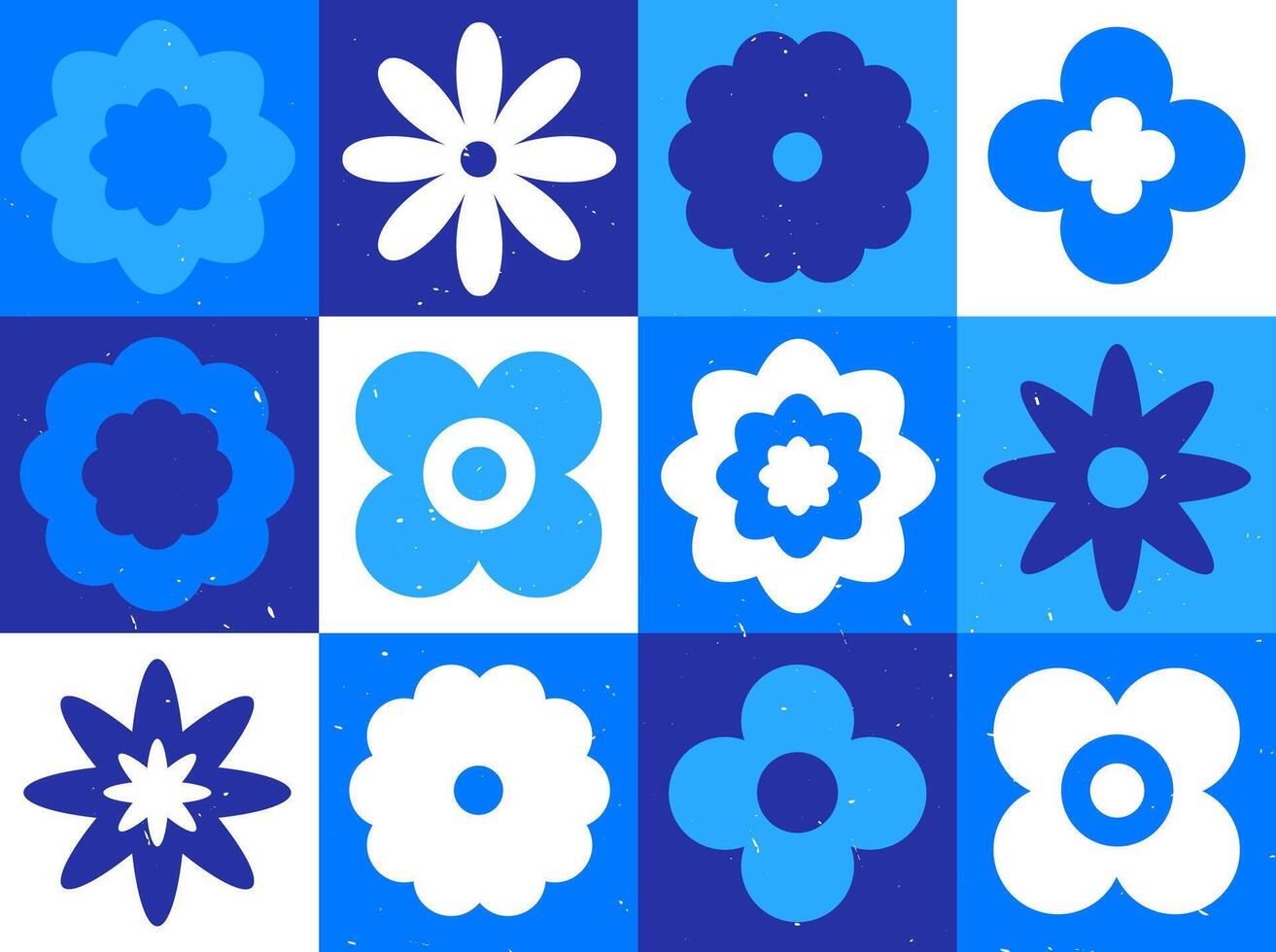 Abstract Floral Composition and elements in a Grid vector