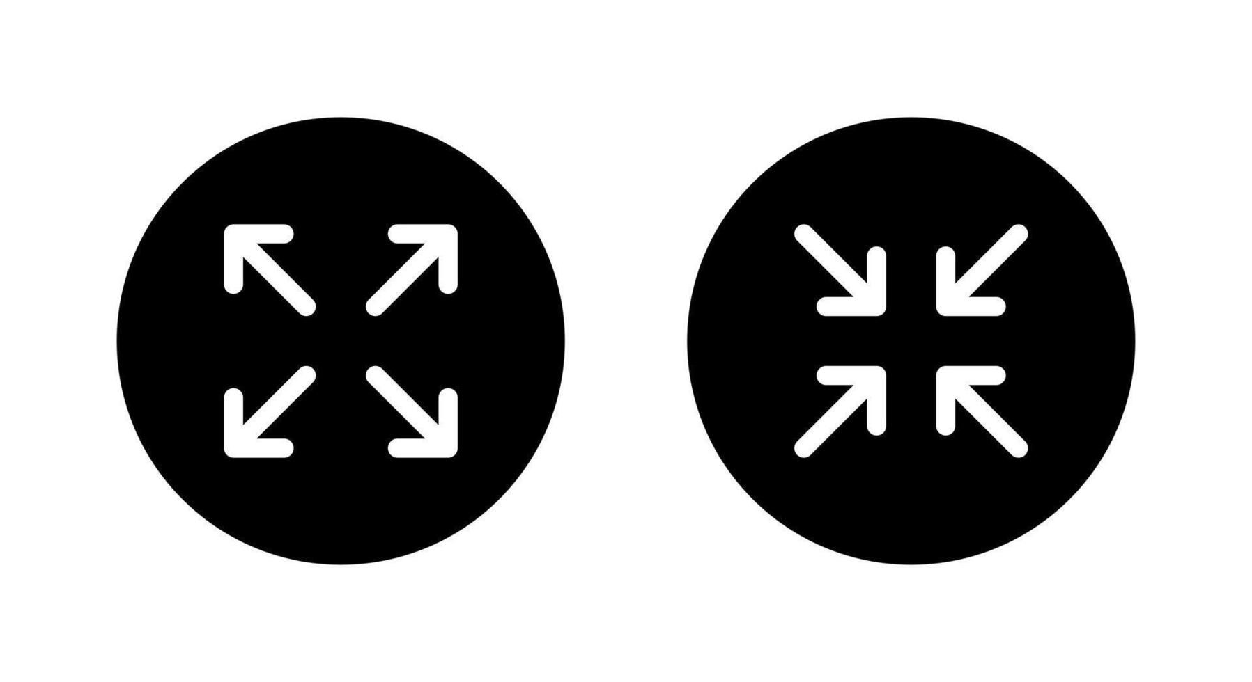 Expand and collapse screen icon in black circle. Fullscreen and minimize arrows symbol. Display size concept vector