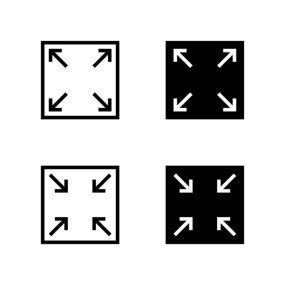 Expand and collapse full screen icon set. Maximize and minimize display symbol vector