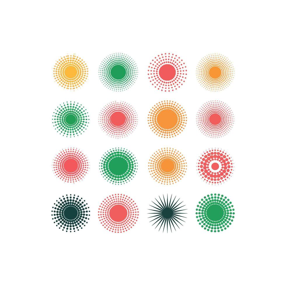 Collection of colorful circular and semicircular halftone dot patterns abstract background vector