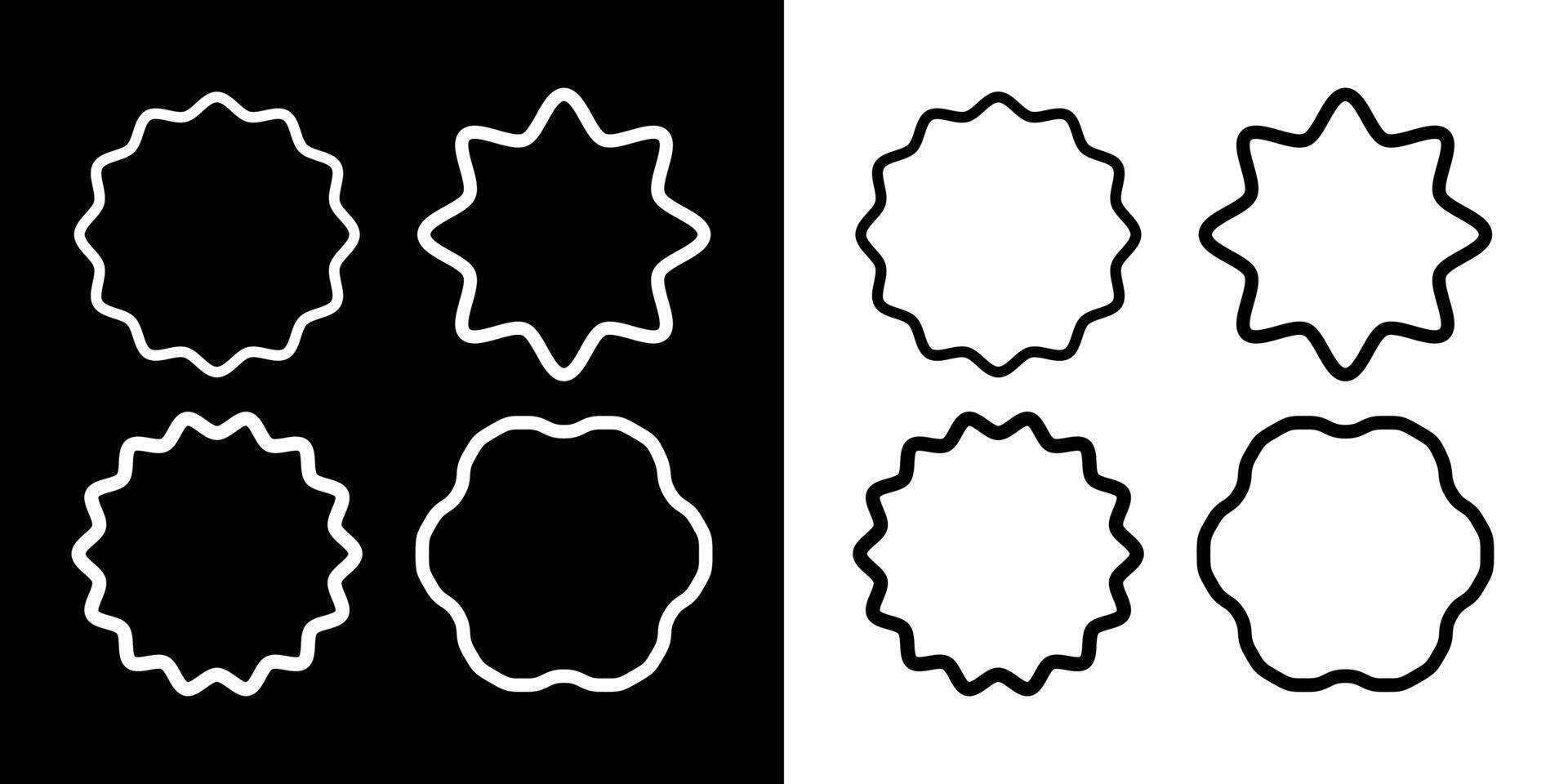 Squiggle frames set. Circle frames with zigzag wavy border set. Wave and curvy borders isolated on black and white background. Simple illustration. vector