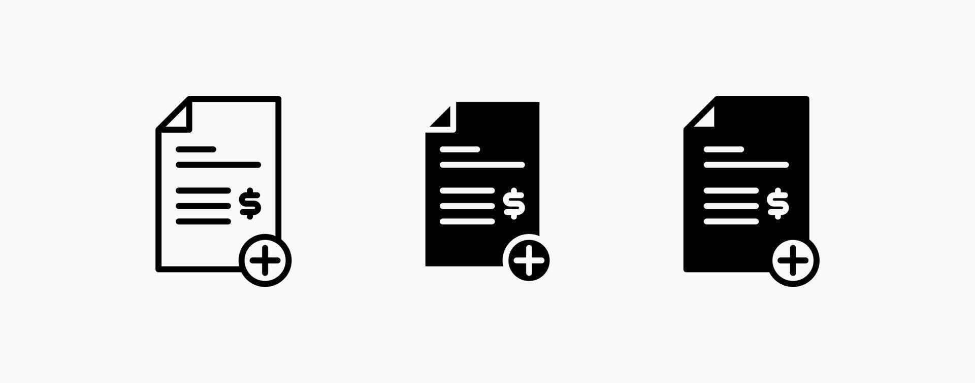 Icon set contract add or plus. Finance and business concept design. Ui button web and apps. vector