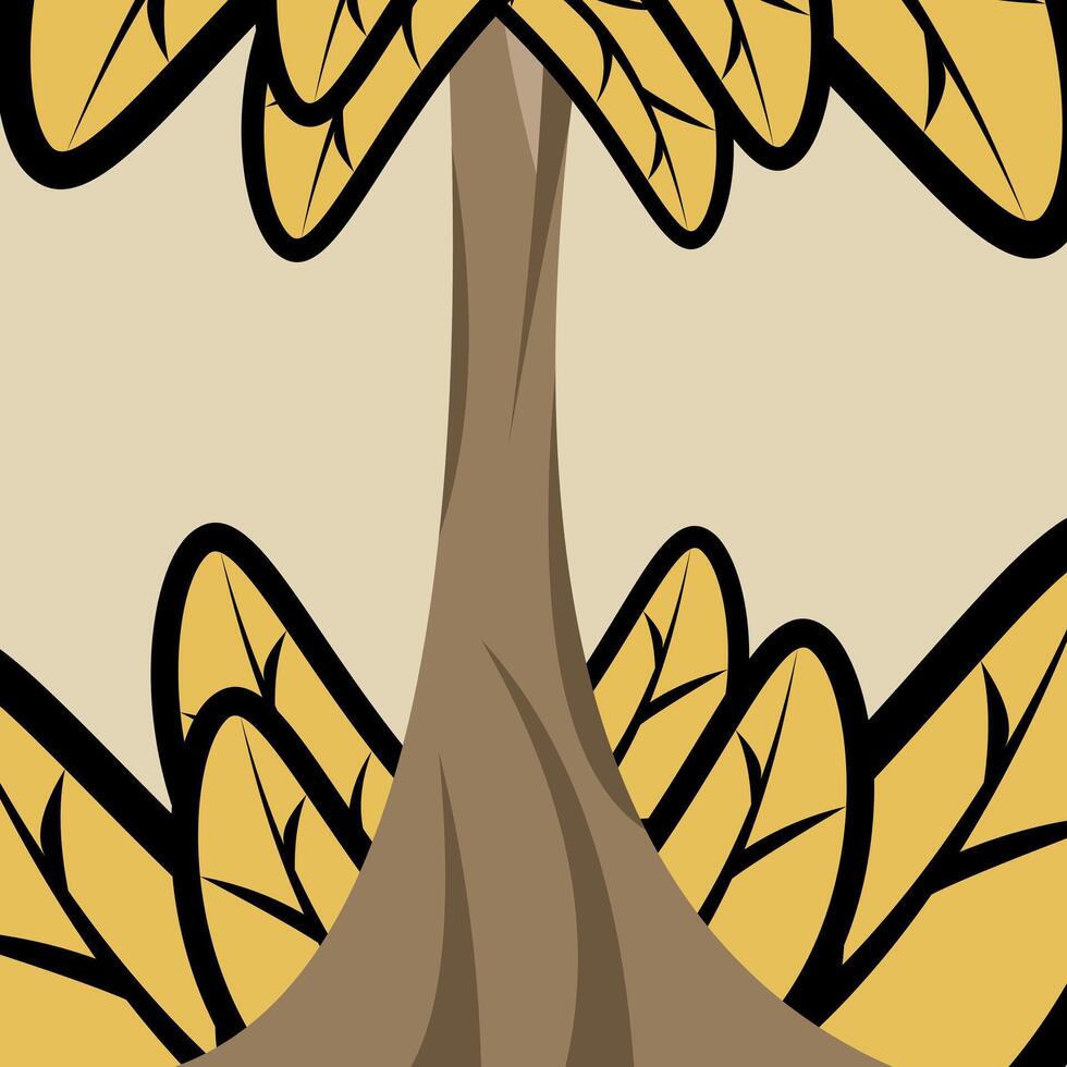 Stylized tree trunk with vibrant yellow leaves creating a natural frame on a light beige background. Ideal for design elements, banners, or organic themed templates with copy space. vector