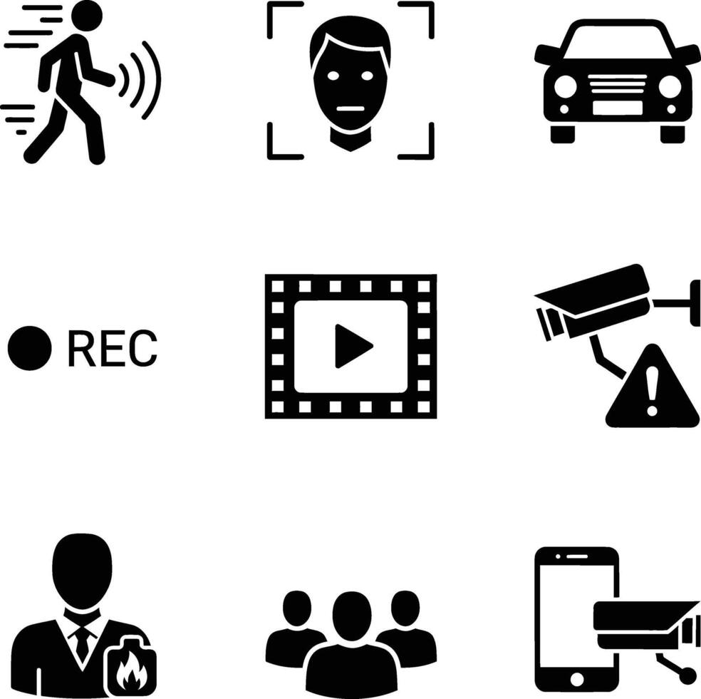 Collection of security and surveillance icons for technology and safety applications vector