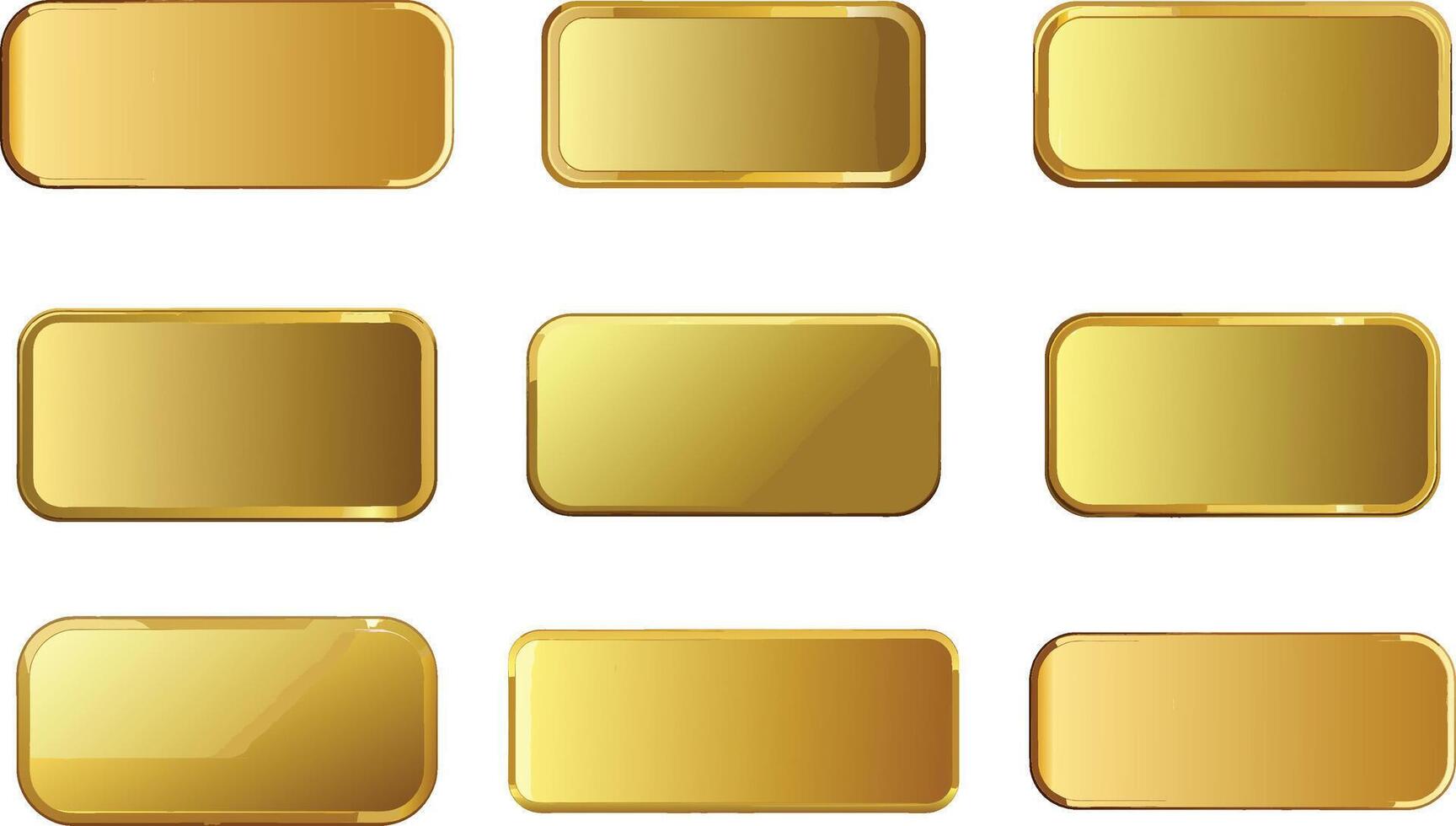 Collection of golden rectangle interface buttons ready for app development work vector