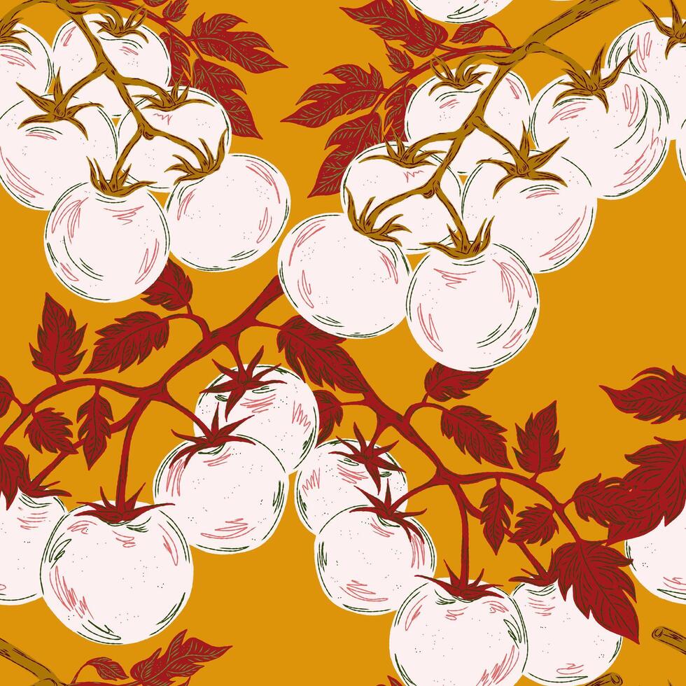 a pattern with tomatoes on a yellow background vector