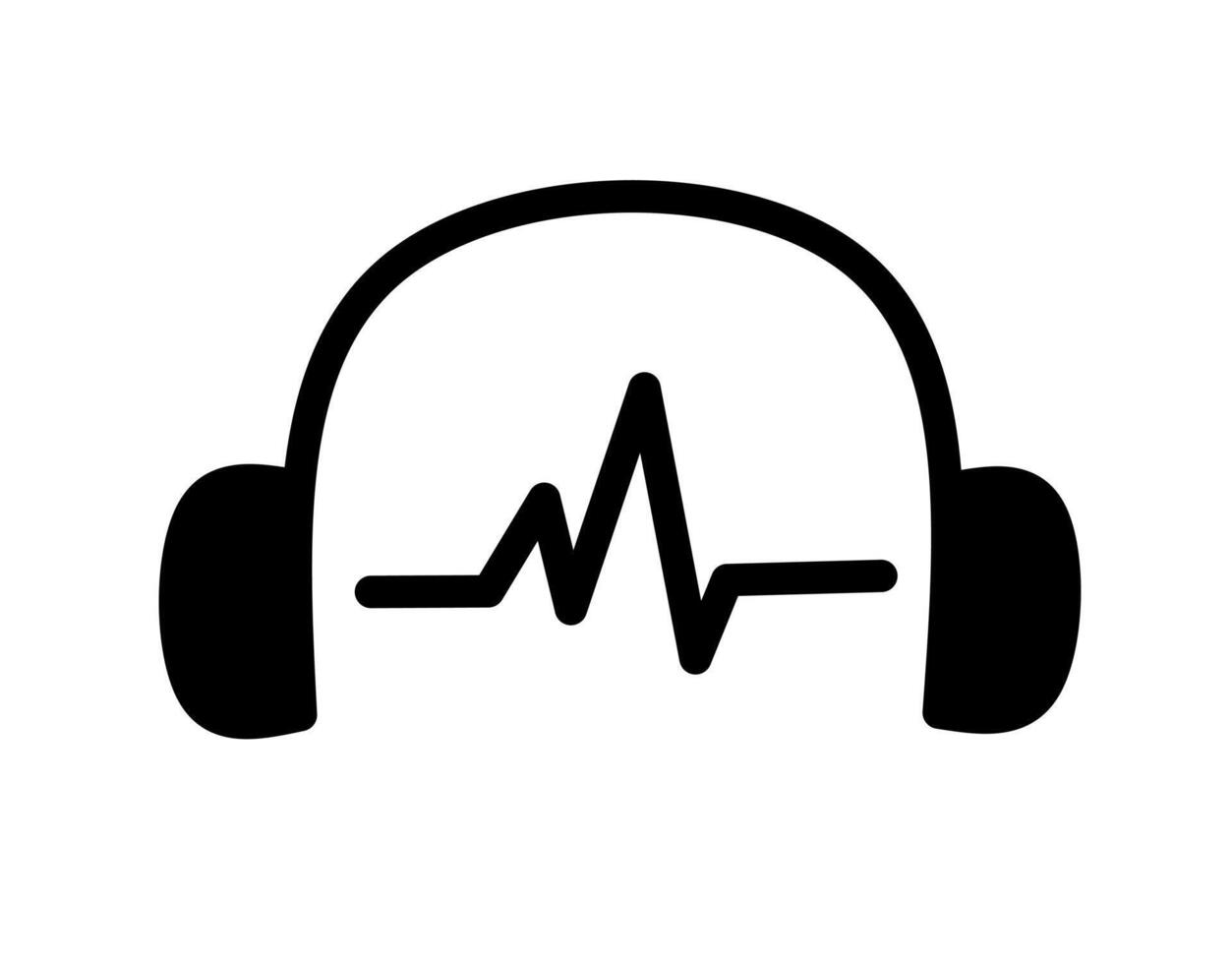 A simple black icon of headphones with heartbeat line symbol representing music sound and audio frequency design for graphic resources and modern digital projects vector
