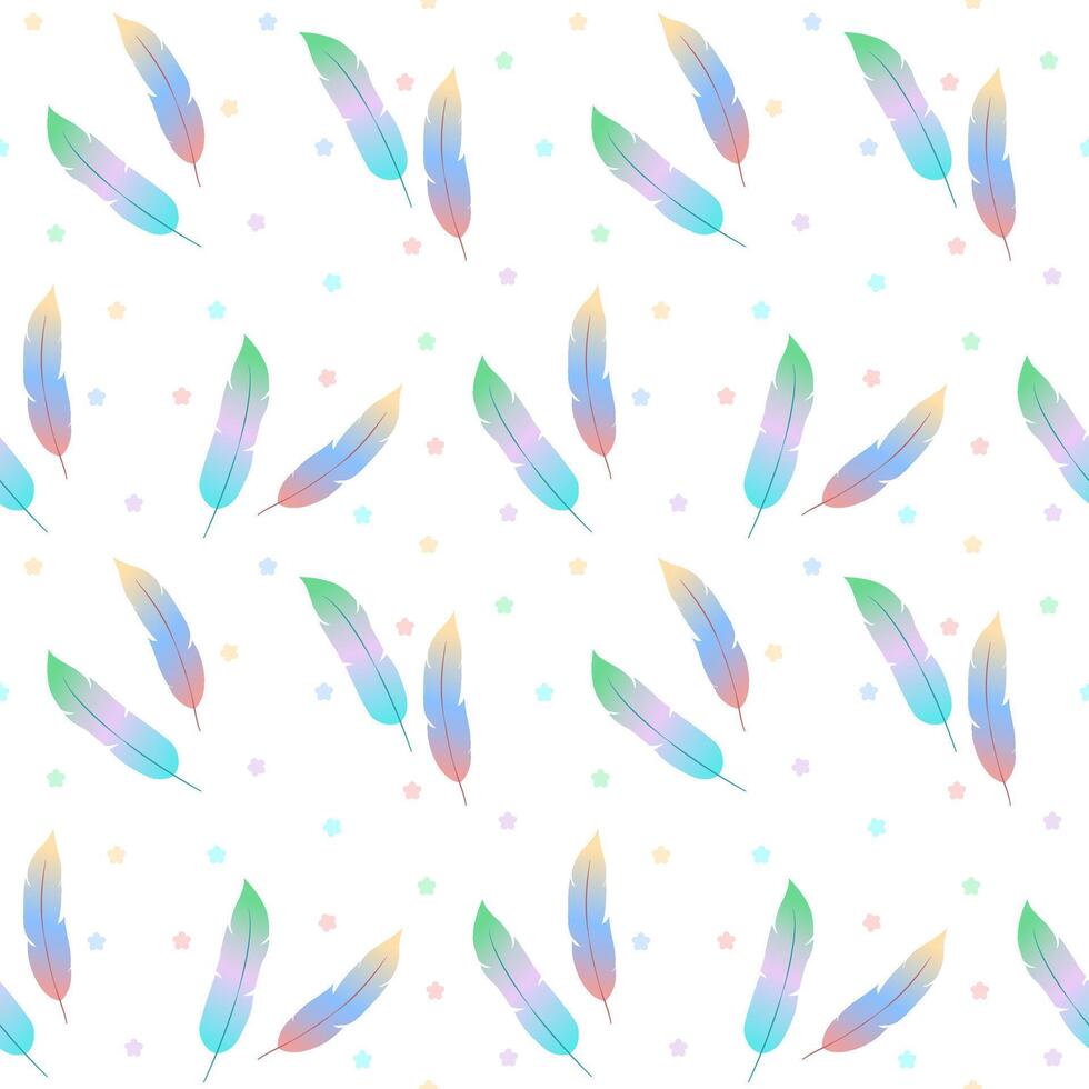 seamless pattern of fantastic gradient feathers with dots. square composition. vector