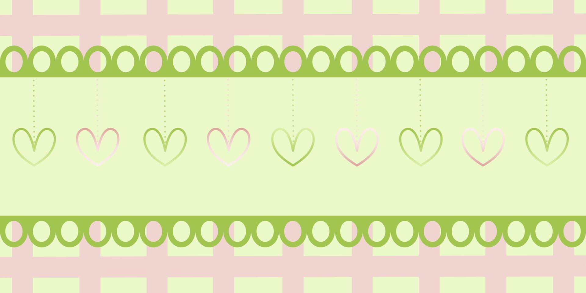 Groovy patterned border frames edge, checkered, green pink striped decorative square frame collection with heart shape. vector