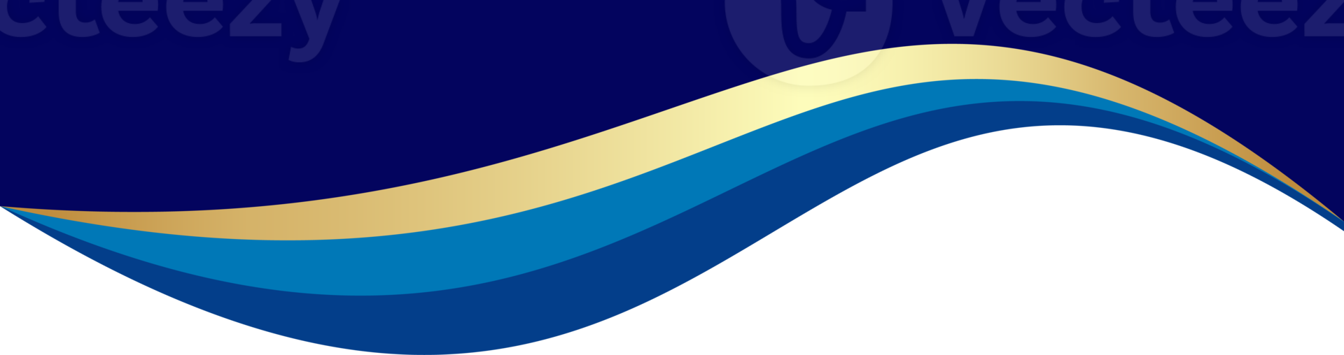 Border shape for banner design. Blue header section with golden line. Abstract bottom for web page. Curve divider template. Wavy horizontal separator. png