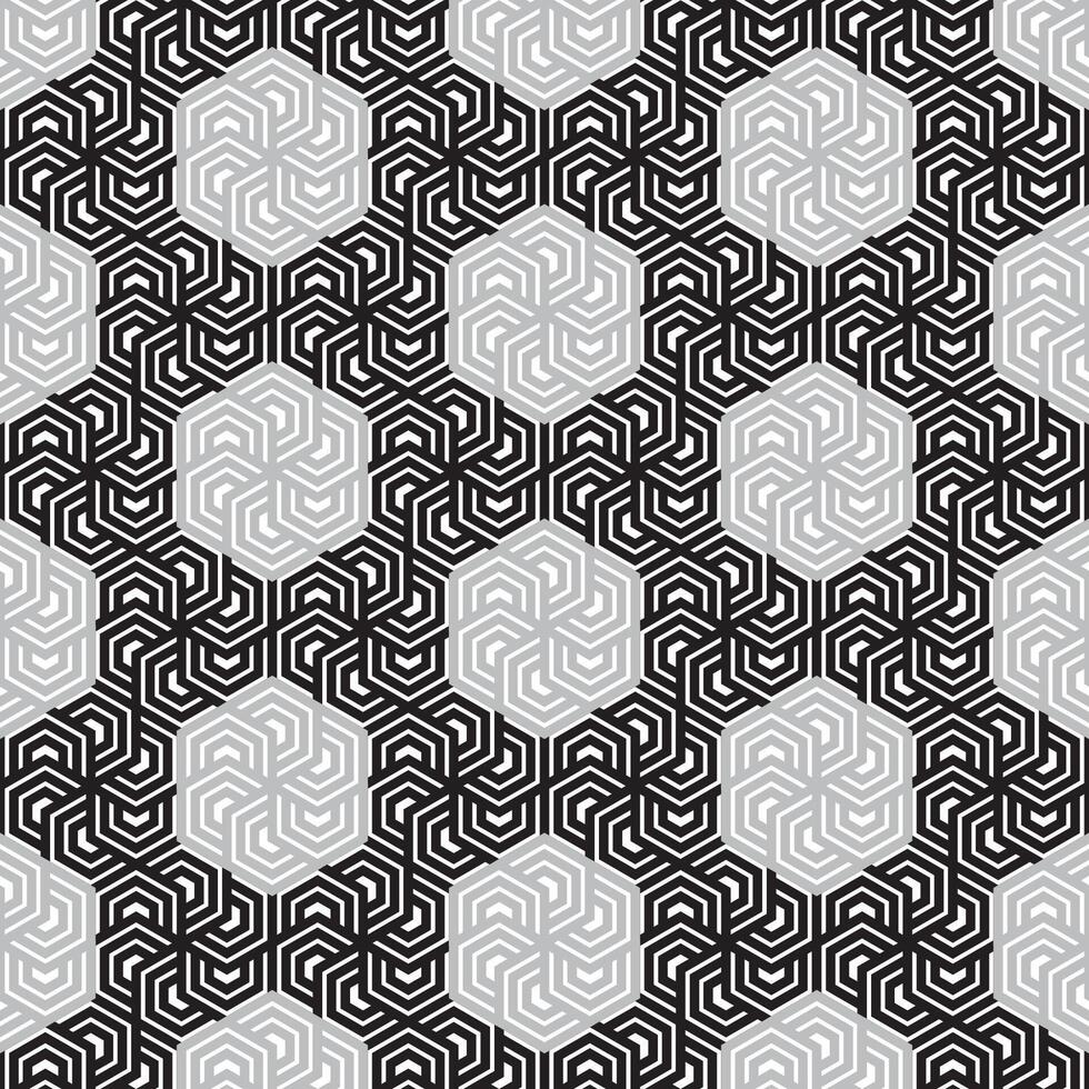 geometric pattern with interlocking black and white hexagon maze design, modern abstract optical art style. vector