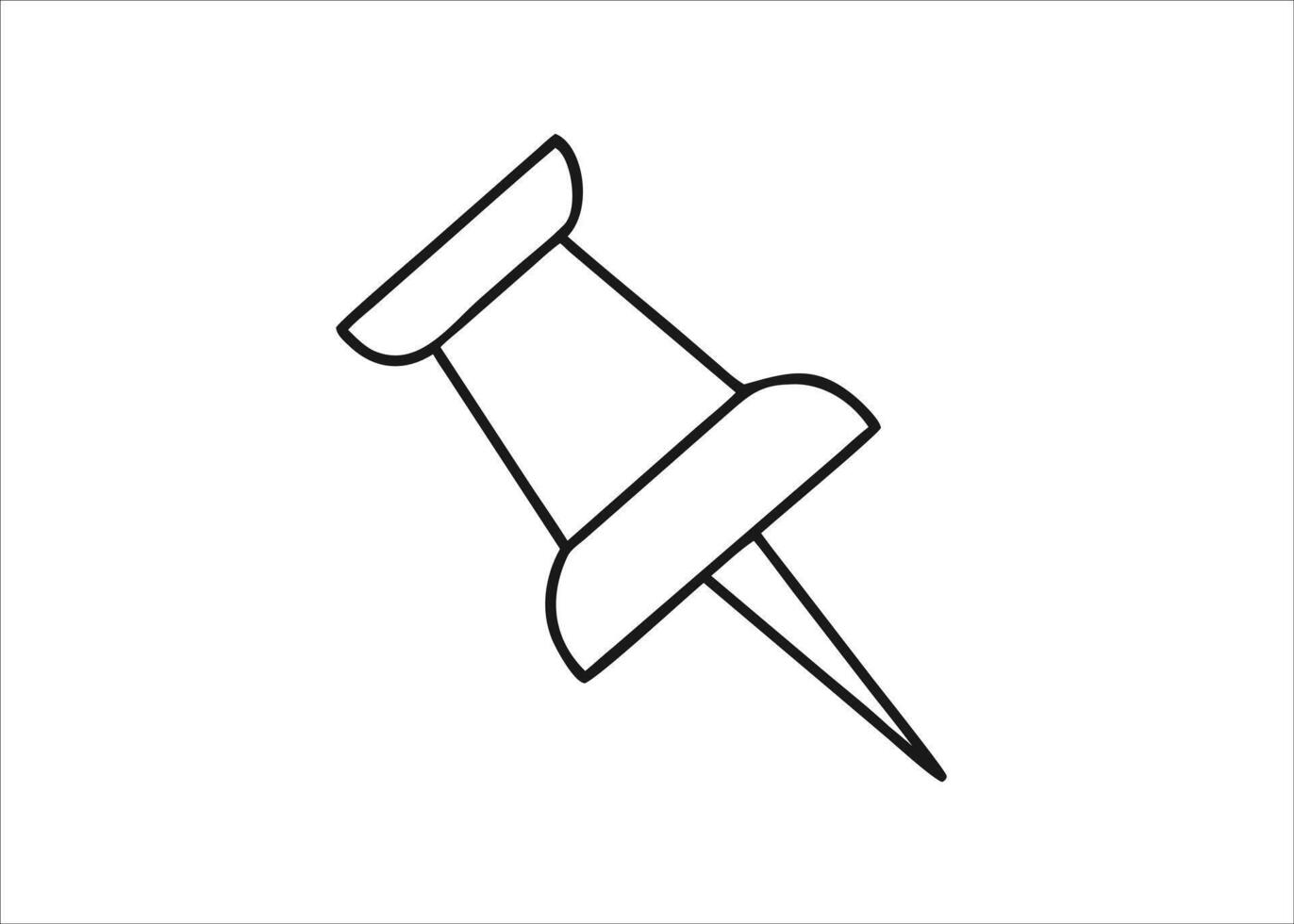 A simple black push pin or thumbtack icon design featuring a sharp point and a flat head presented isolated on white background vector