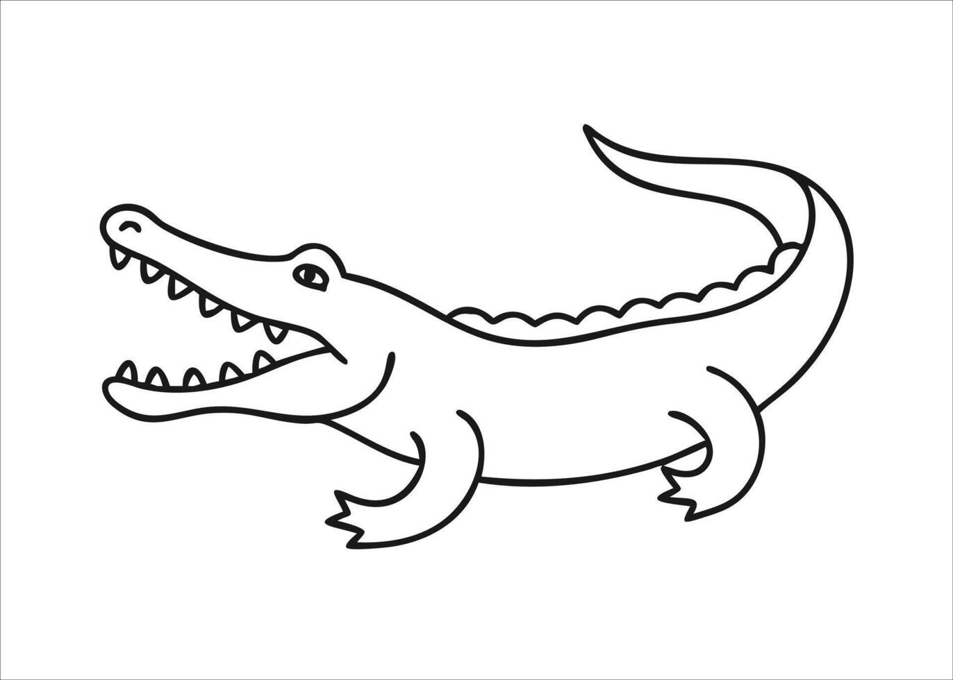 A detailed line art ink sketch drawing of a smiling alligator in a playful pose perfect for creative projects isolated on white background vector
