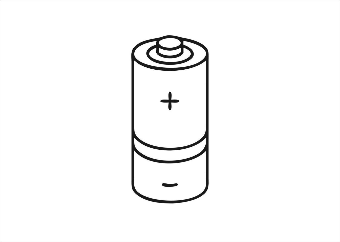 A simple black and white line art illustration of a common cylindrical power cell with positive and negative terminals isolated on white background vector