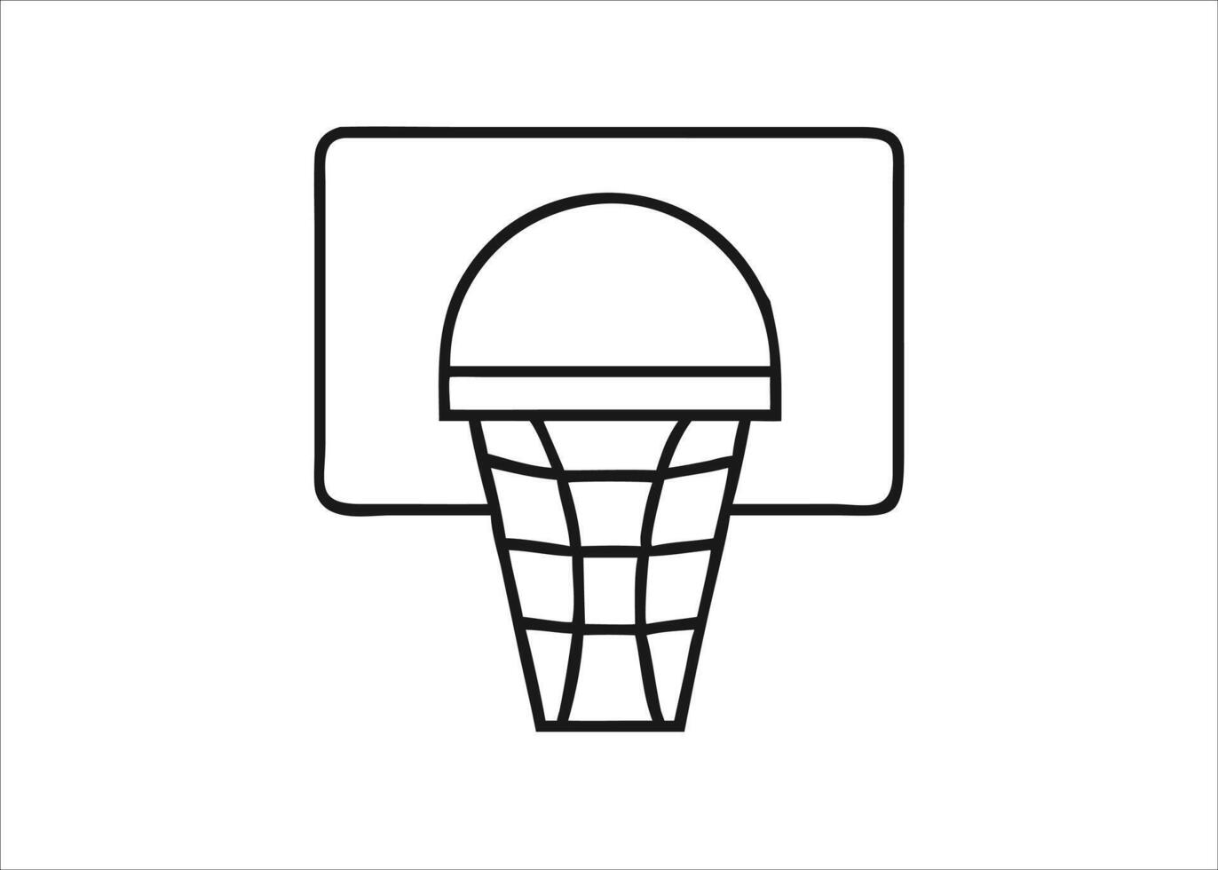 A stark black silhouette graphic of a basketball hoop and net presented as a clean and simple icon isolated on white background vector