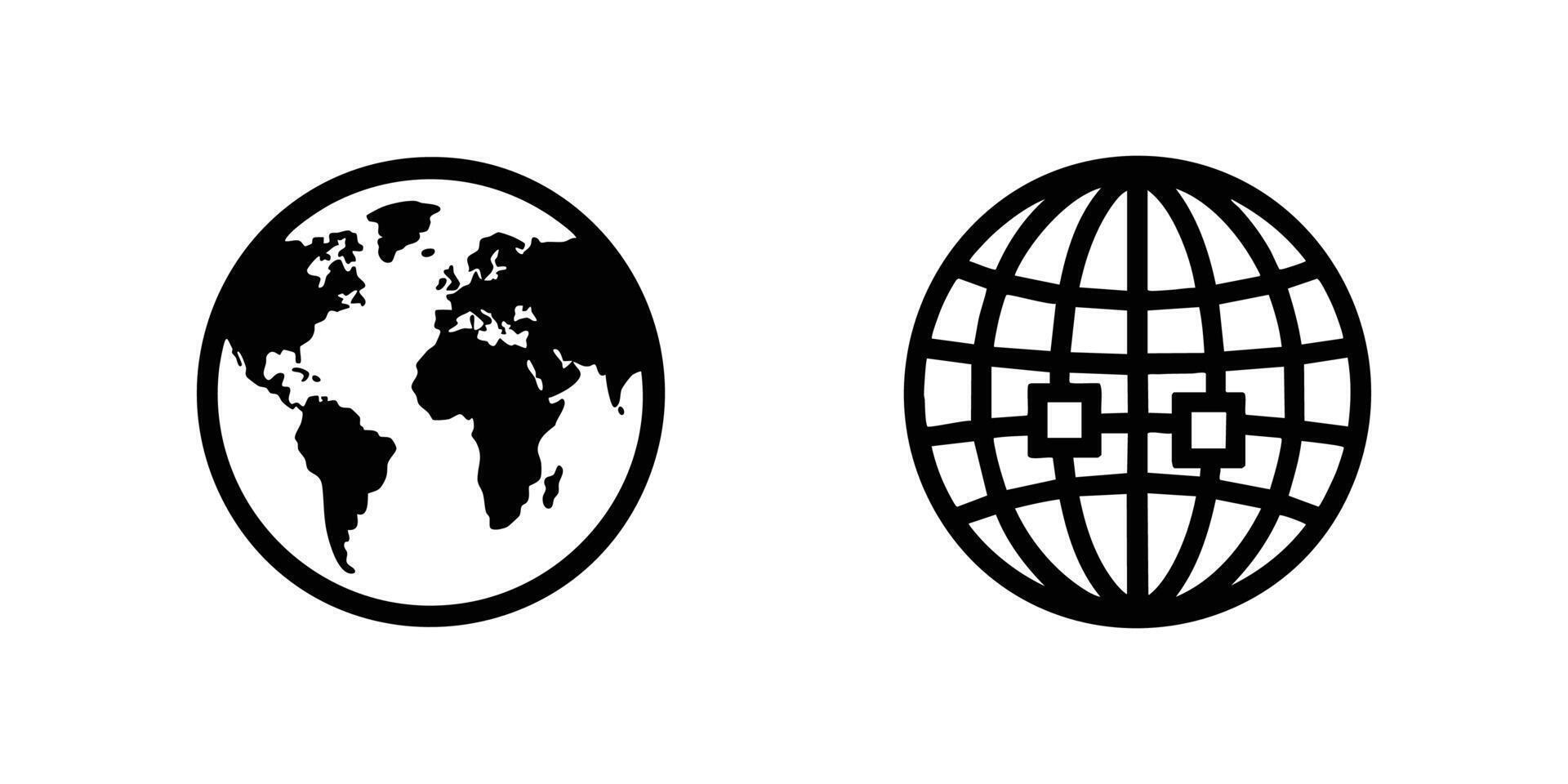 Two oval icons representing the earth and a stylized globe with grid pattern vector