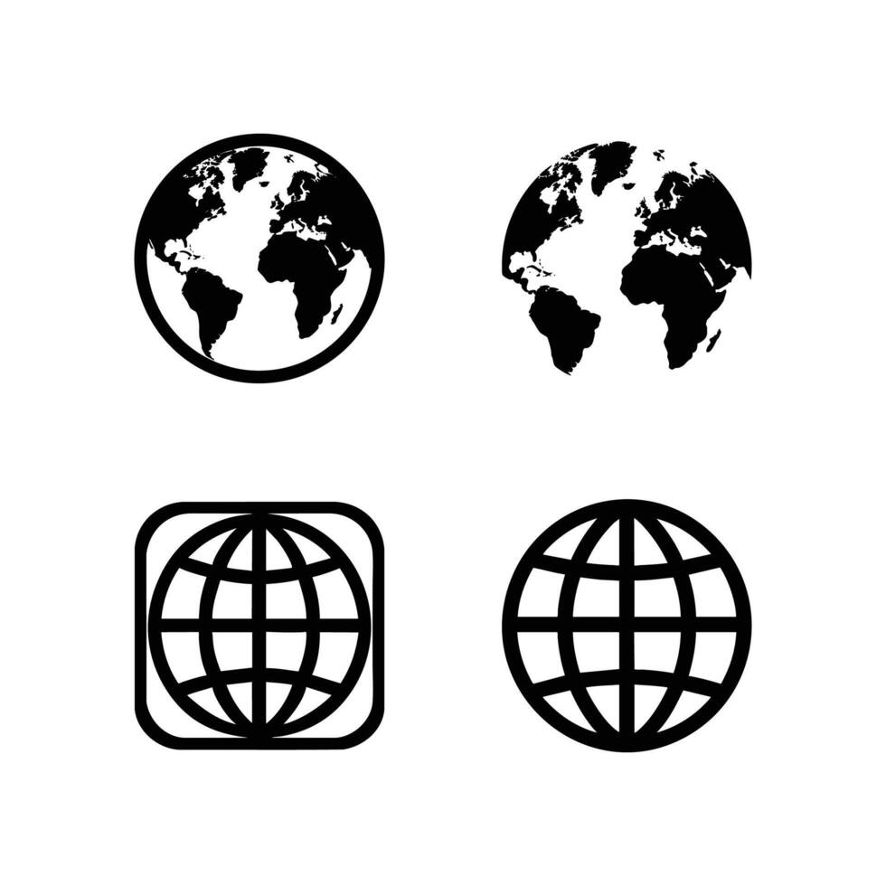 Set of four distinct globe icons representing earth and global connectivity vector