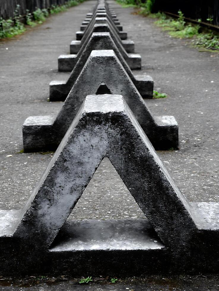 Geometric Concrete Blocks in a Row, Creating an Abstract Pattern. photo