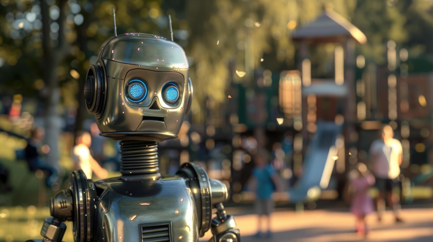 Retro robot at the playground with artificial intelligence concept photo