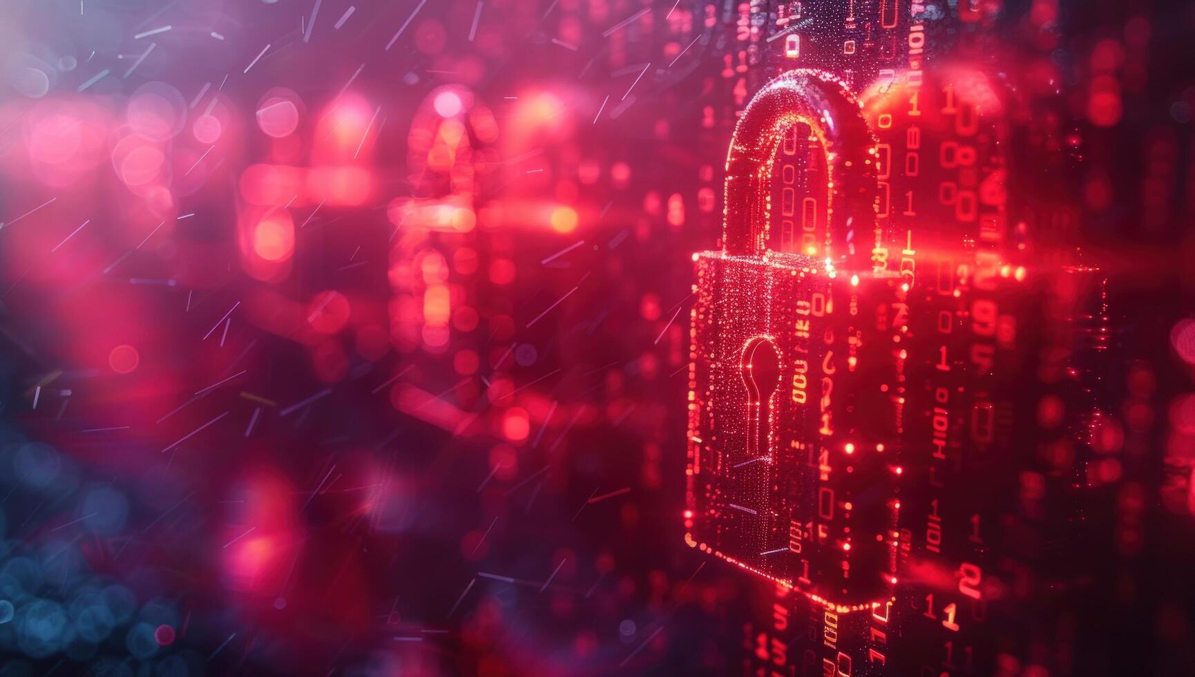 Digital padlock security concept with binary code in red photo