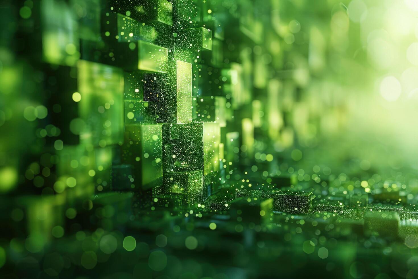 Abstract green cube particle background futuristic technology concept photo