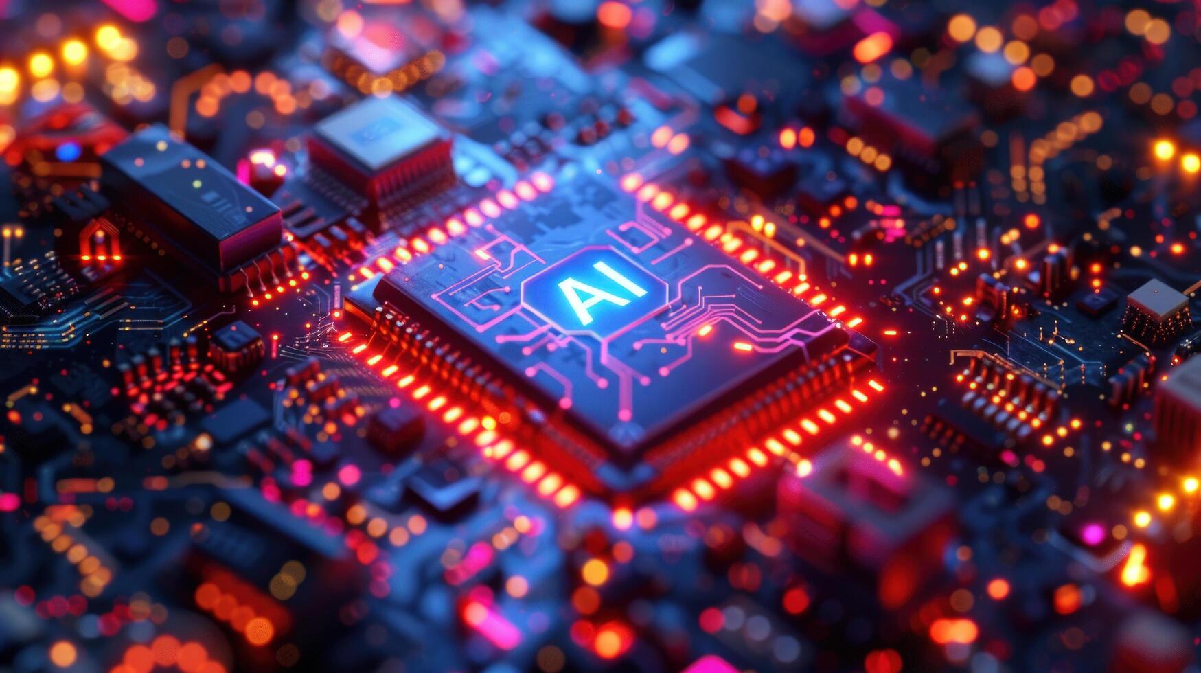 Artificial intelligence central processing unit illuminated circuitry photo