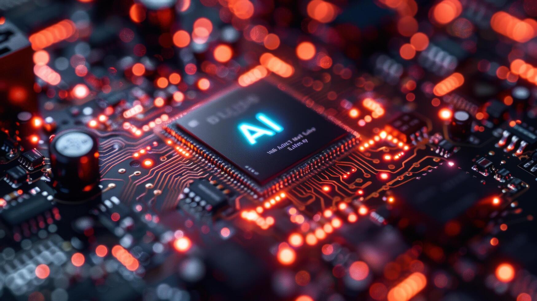 Circuit board with ai processor close up high tech electronic system photo