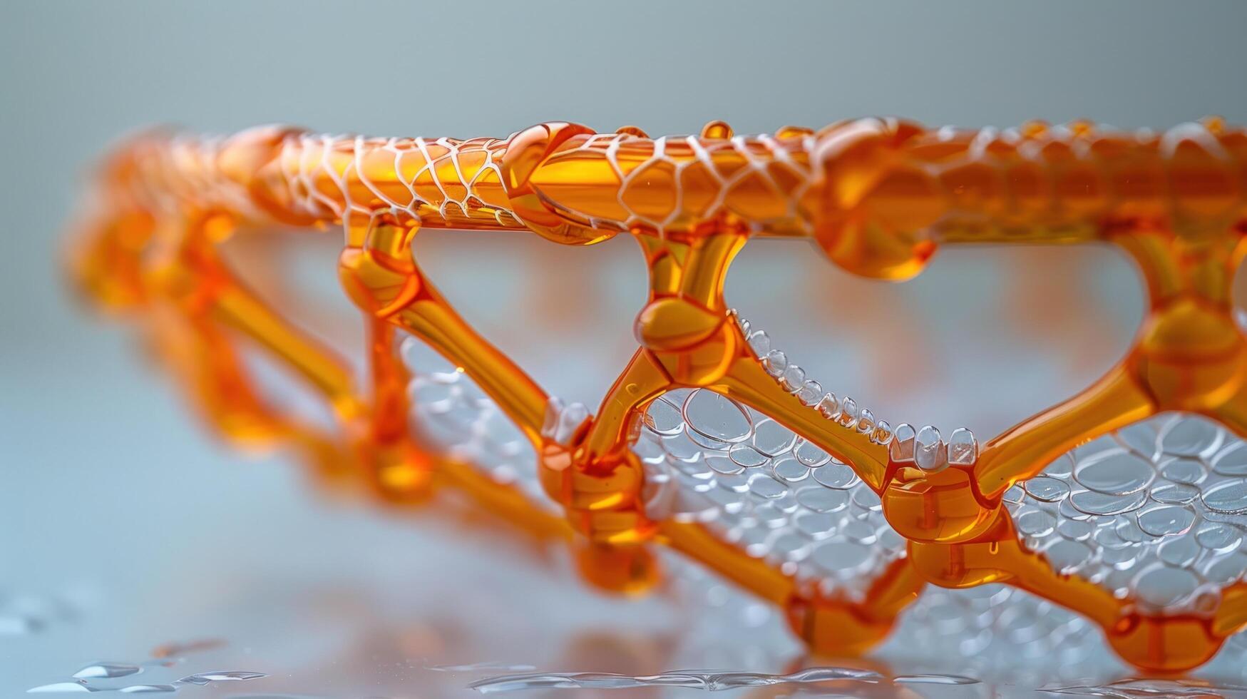 Abstract interconnected geometric structure with bubbles and orange elements close up photo