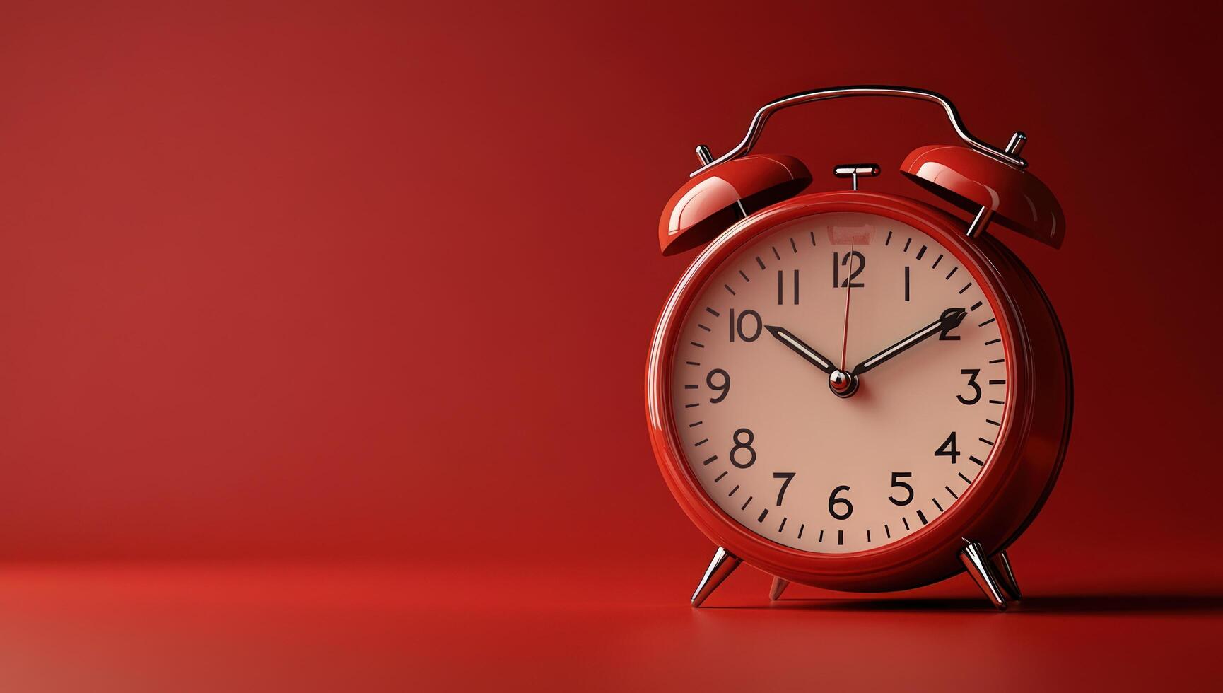 Classic analog alarm clock symbolizing time management and deadlines in red color scheme photo