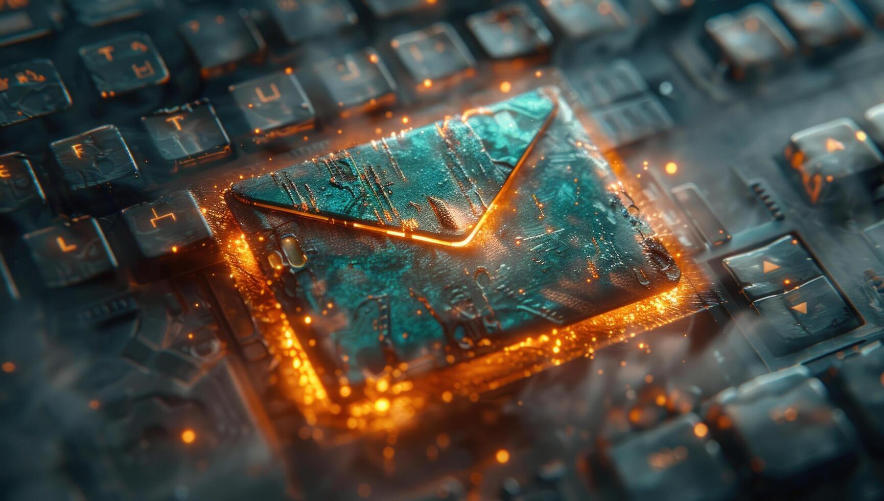 Electronic mail concept with circuit board envelope on computer keyboard photo