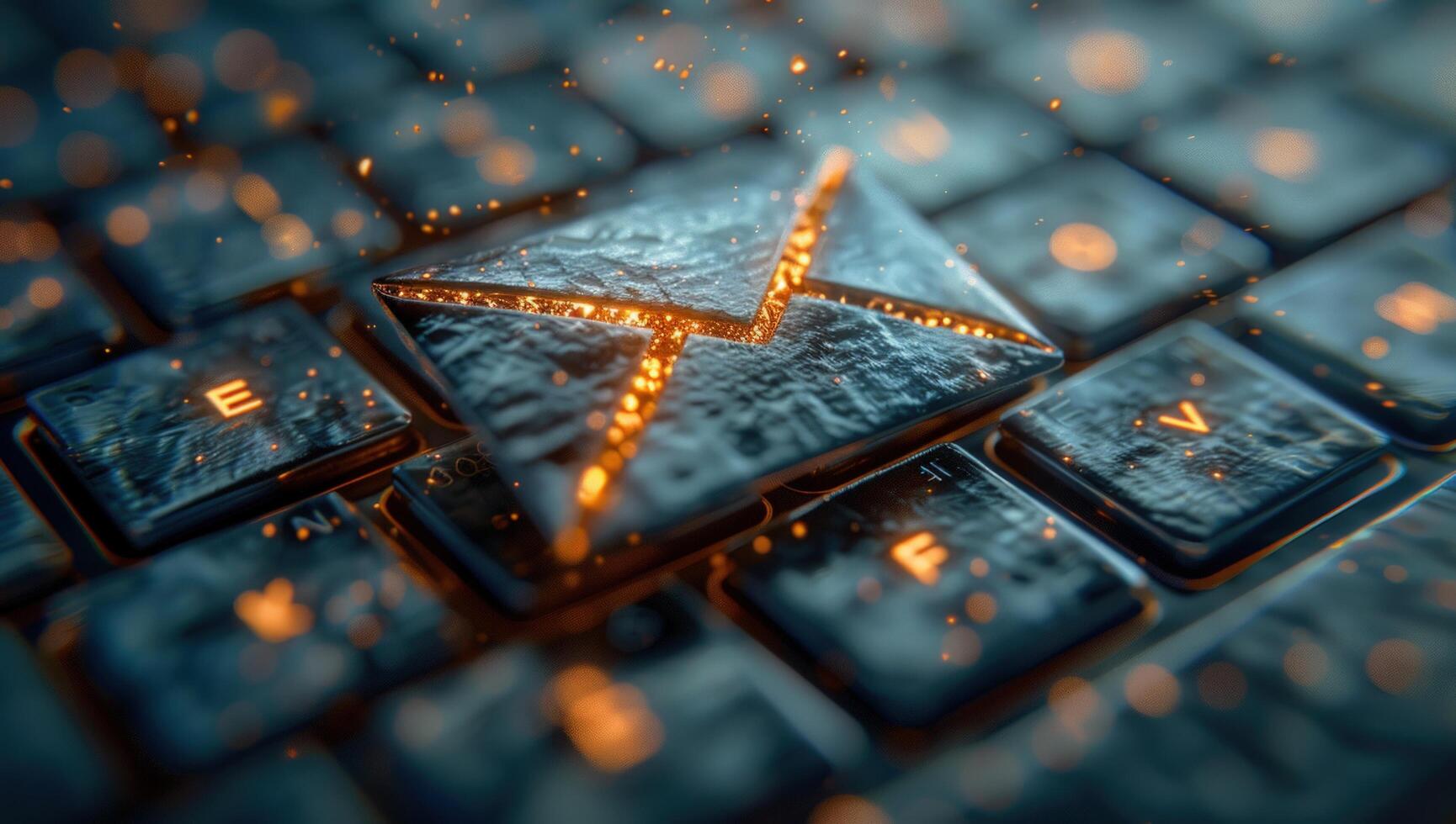 Stylized email icon on computer keyboard representing digital communication and technology photo