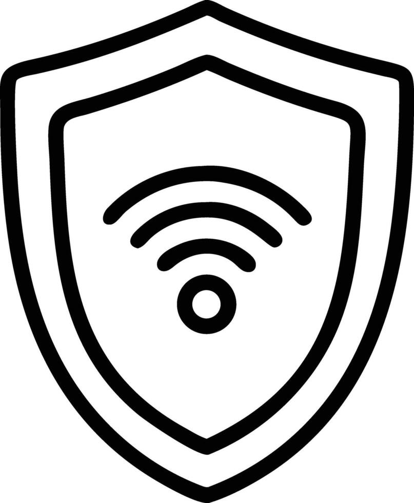 Line Icon of Shield with Wi-Fi Signal art Symbol for Cybersecurity, Wireless Protection, and Internet Safety vector