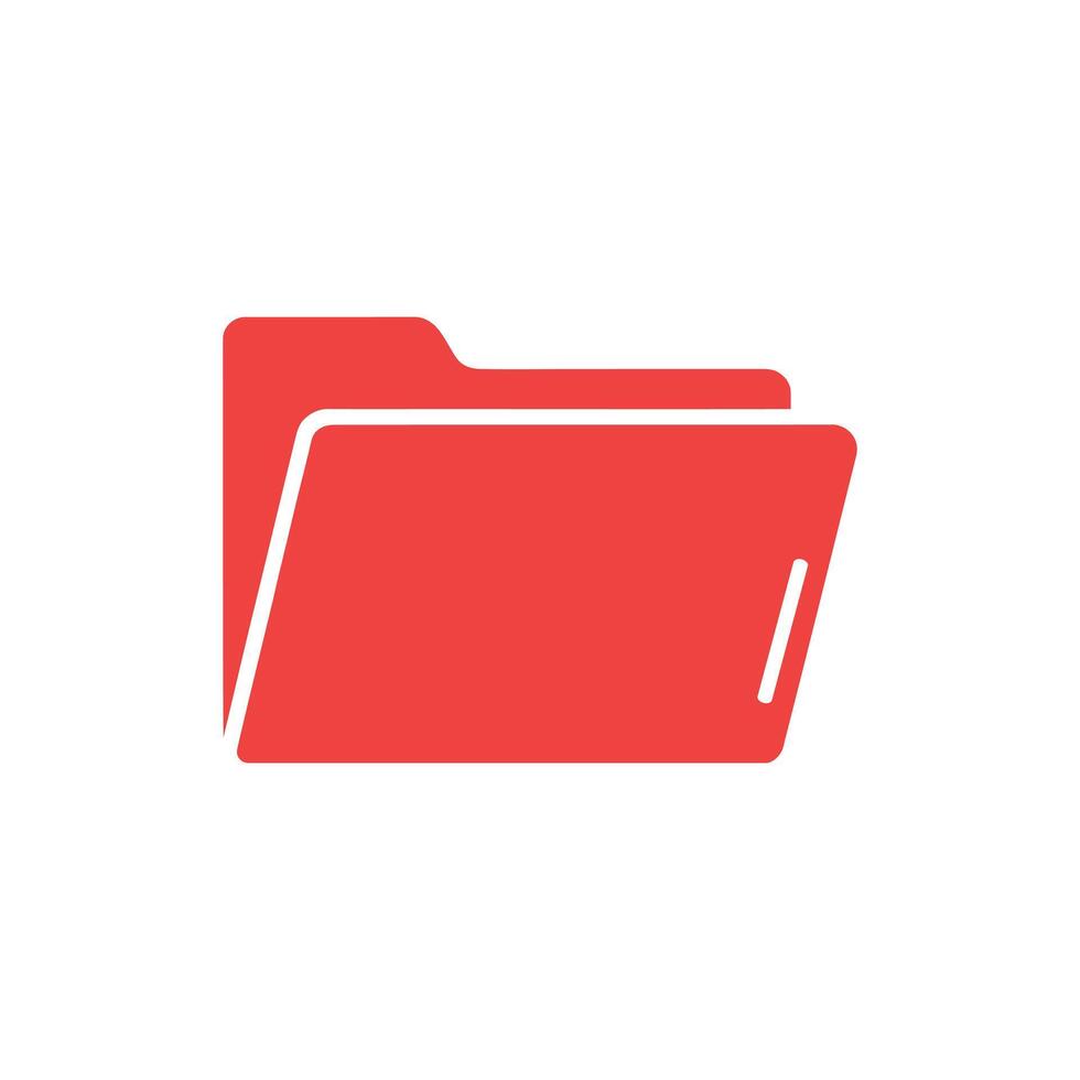 Red folder icon on white background representing file management and organization visually vector
