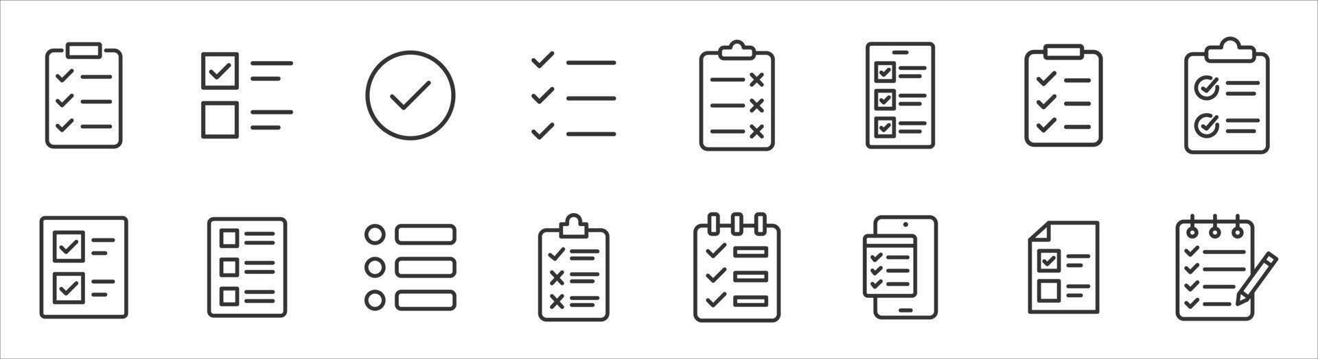 Checklist icon set line icon. Containing clipboard with checkmark, document, checkbox on paper icon illustration vector