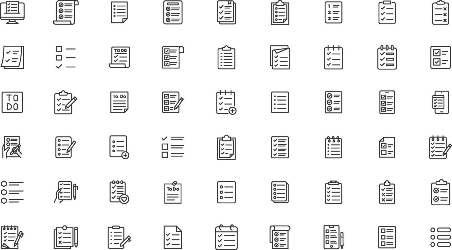 Checklist icon set line icon. Containing clipboard with checkmark, document, checkbox on paper icon illustration icon collection vector