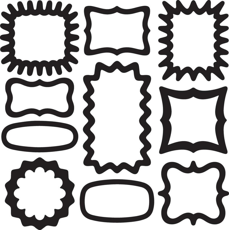 Set of Black Outline Decorative Frames with Wavy and Jagged Edges borders vector