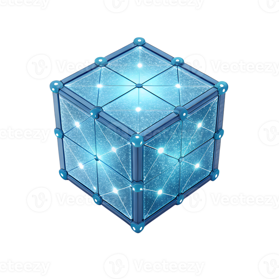 Illuminated cube structure showcases a modern design with glowing geometric patterns png