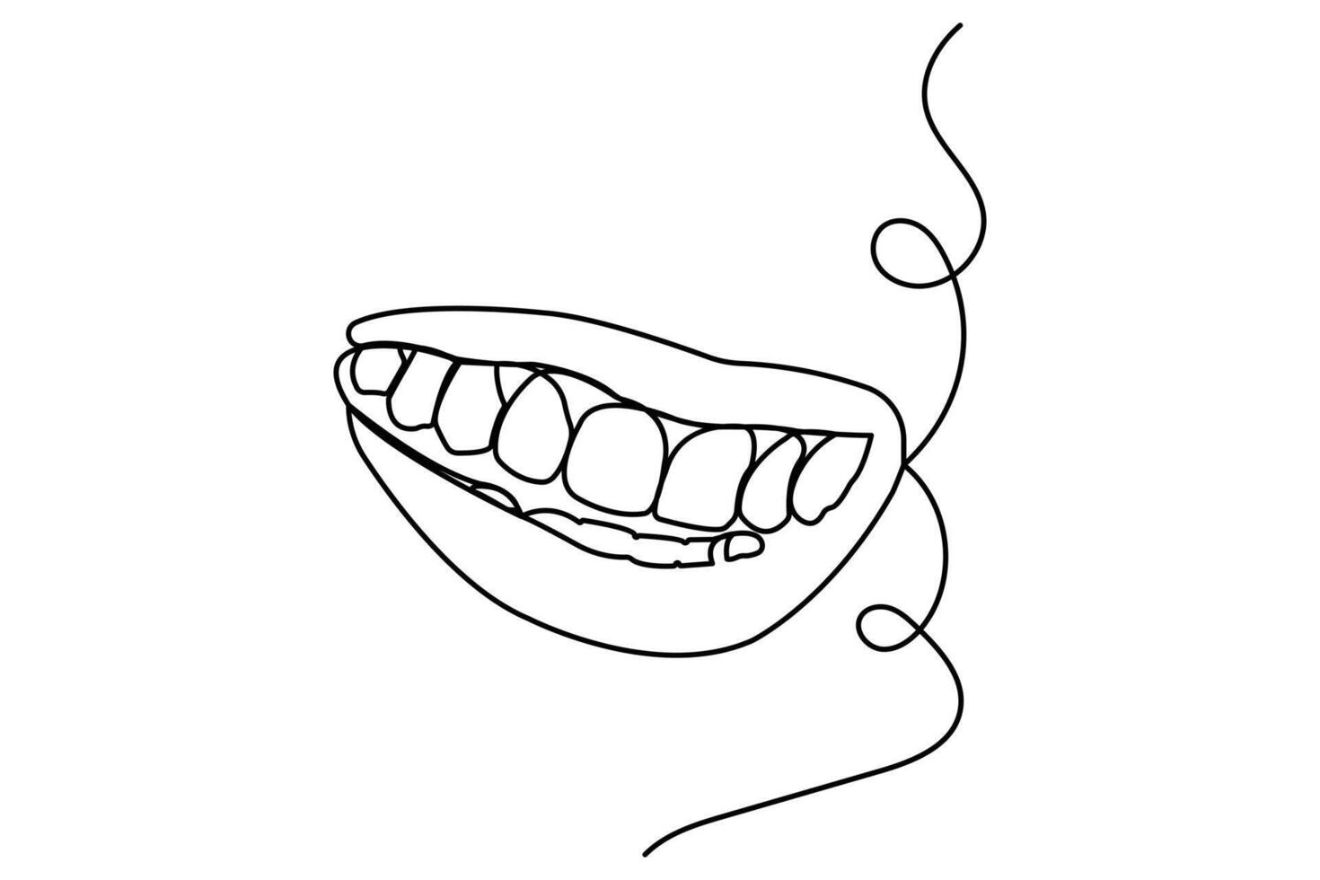 Tooth continuous one line drawing in minimalist style isolated outline illustration on white background vector